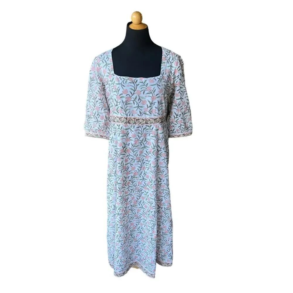 MADISON MATHEWS BLOCK PRINT COTTON DRESS SIZE S/M